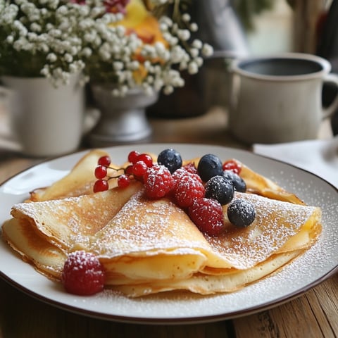 A plate of crêpes saines with berries on top.