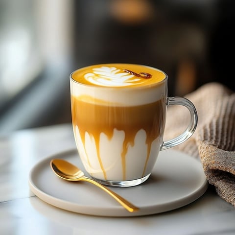 A cup of caramel latte macchiato.