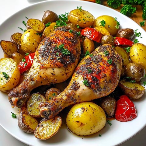 A plate of food with chicken and potatoes.